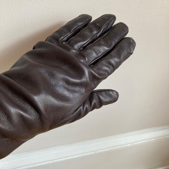 Leather and cashmere lined brown gloves - Picture 3 of 4